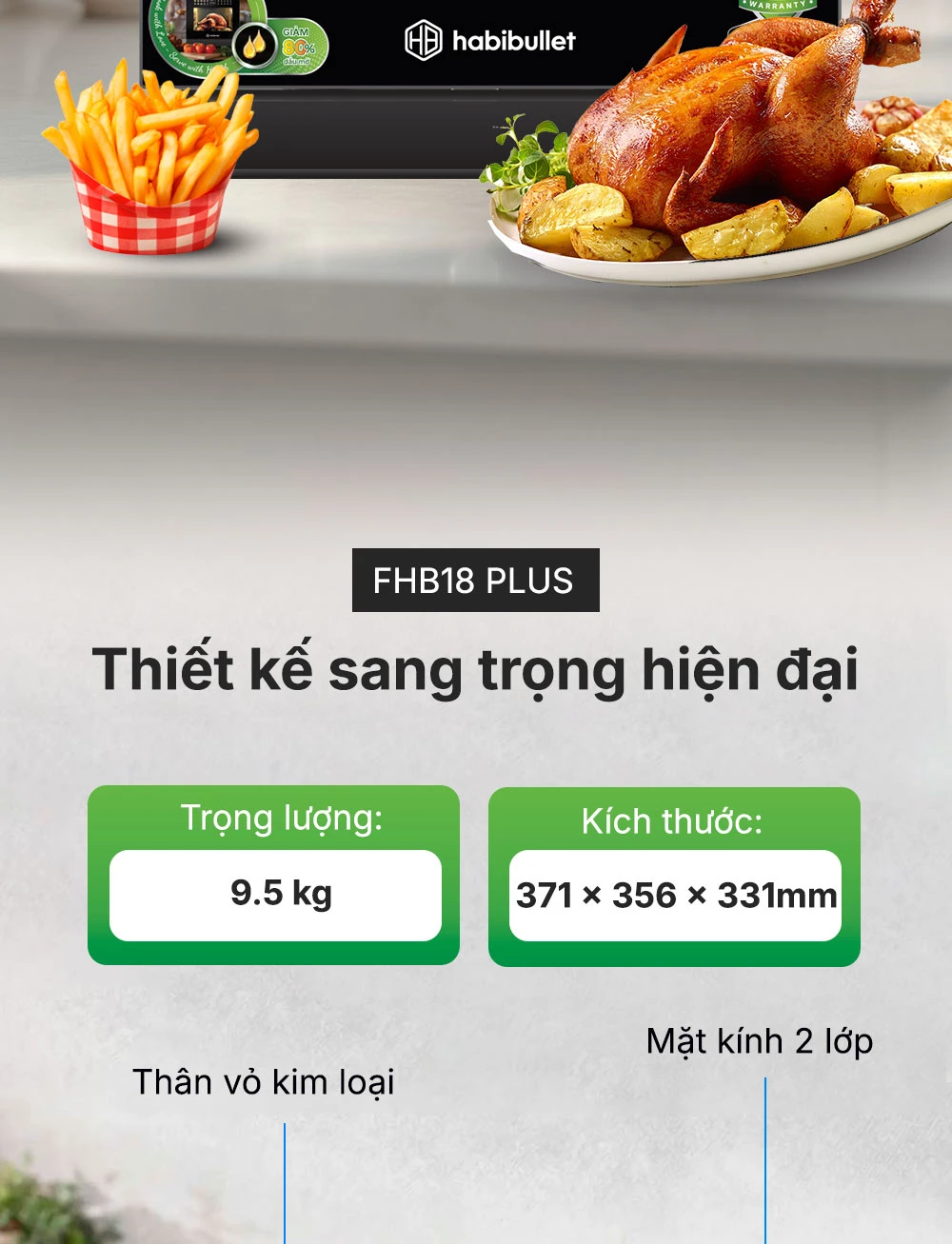 Nồi chiên hấp hơi nước Habibullet Vitasteam FHB18 PLUS BH245145 3